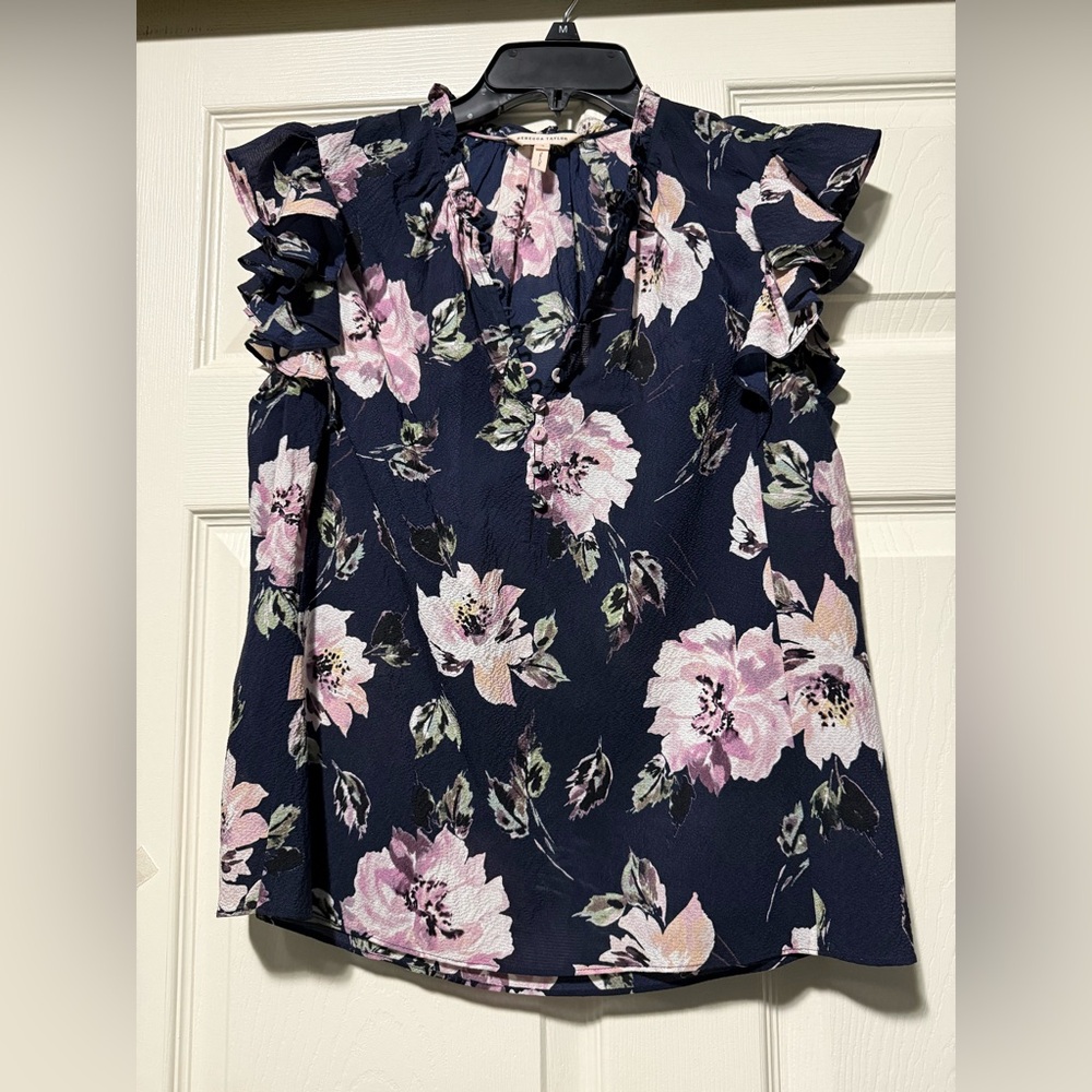 Rebecca Taylor Navy and Pink Floral Blouse